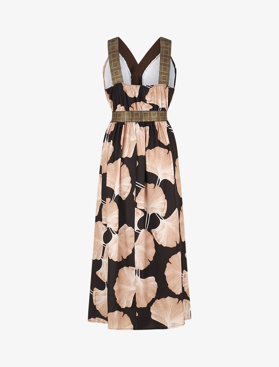 Robe longue à détail irisées et imprimé floral - Noir - 2