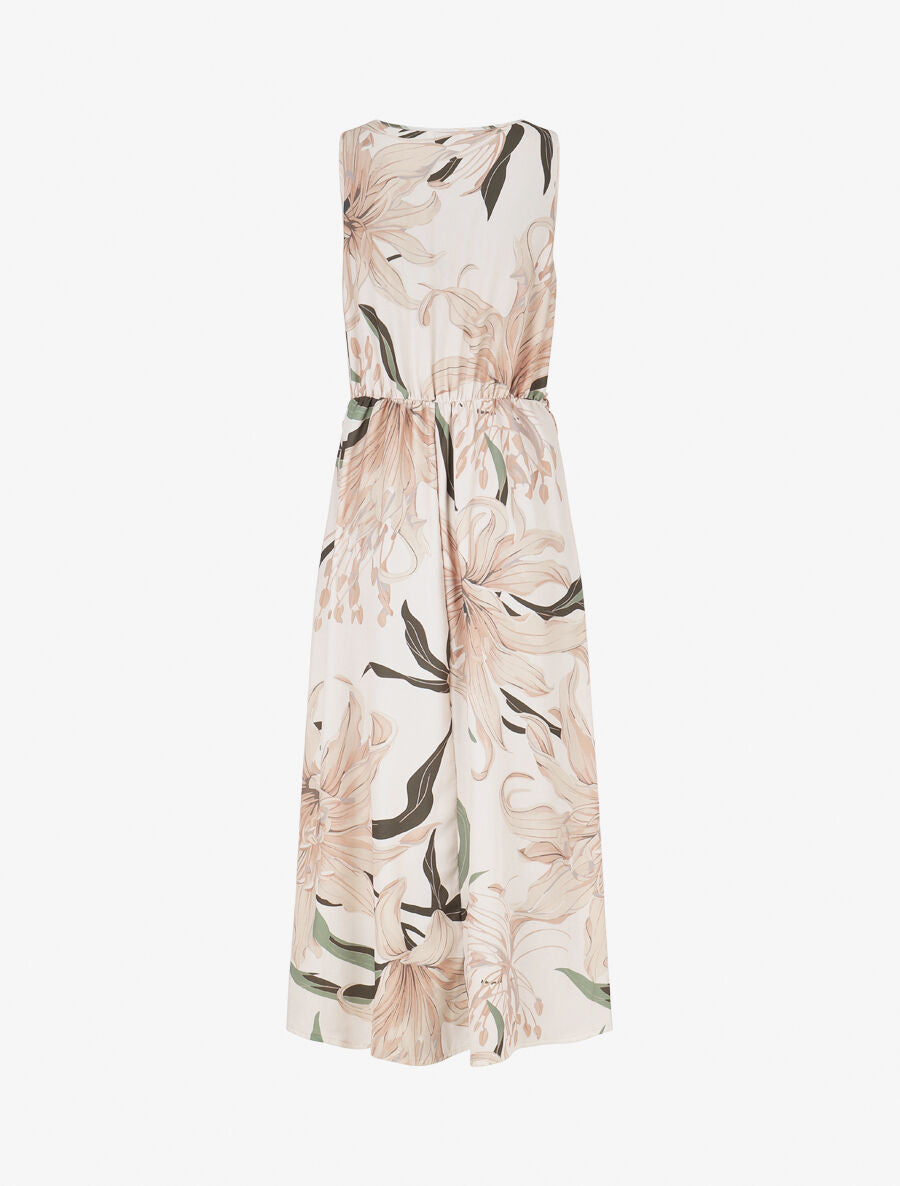 Robe longue élastiquée imprimé floral - Beige - 2