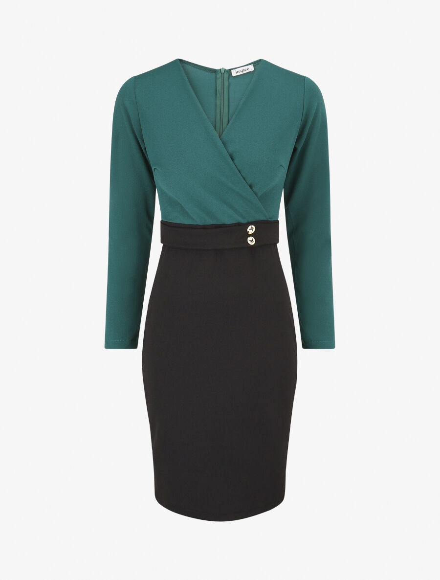 Robe fourreau à taille cintrée - Vert - 4