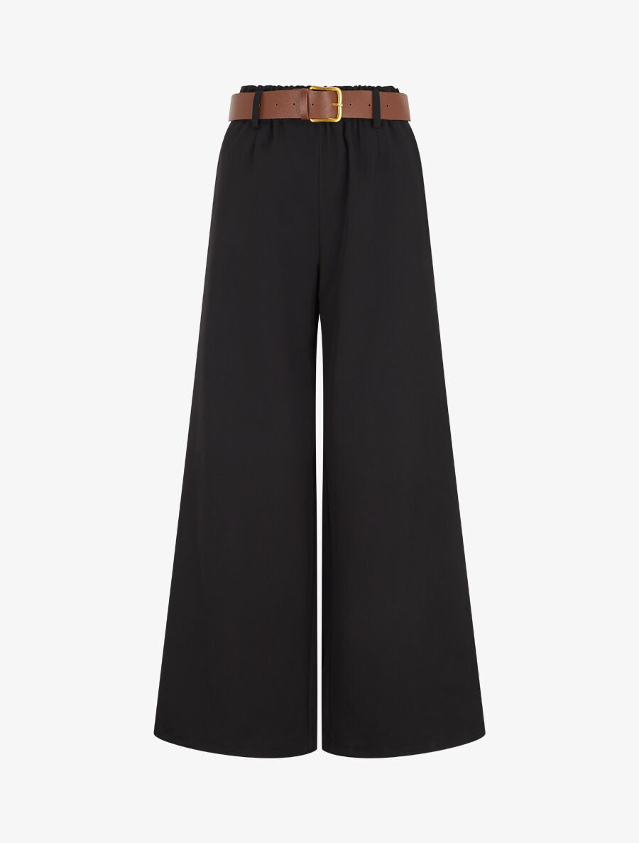 Pantalon long uni élastiqué - Noir - 1