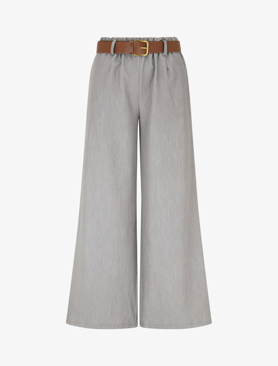 Pantalon long uni élastiqué - Gris - 4