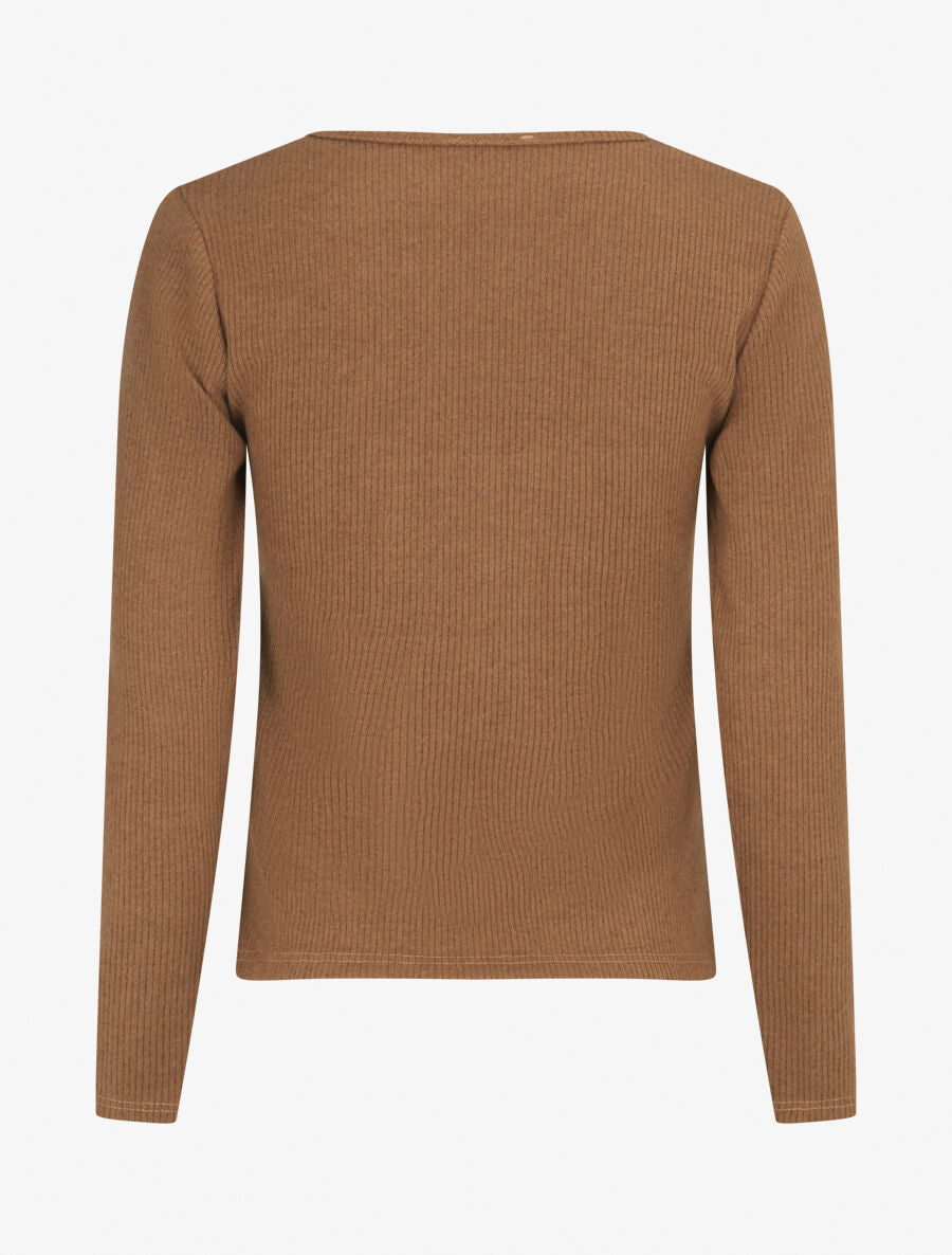 Pull fin côtelé à détails irisés - Camel - 2