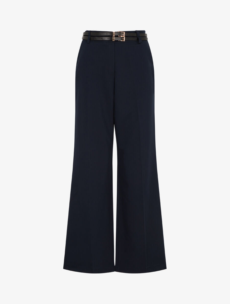 Pantalon droit taille haute ceinturée - Marine - 4
