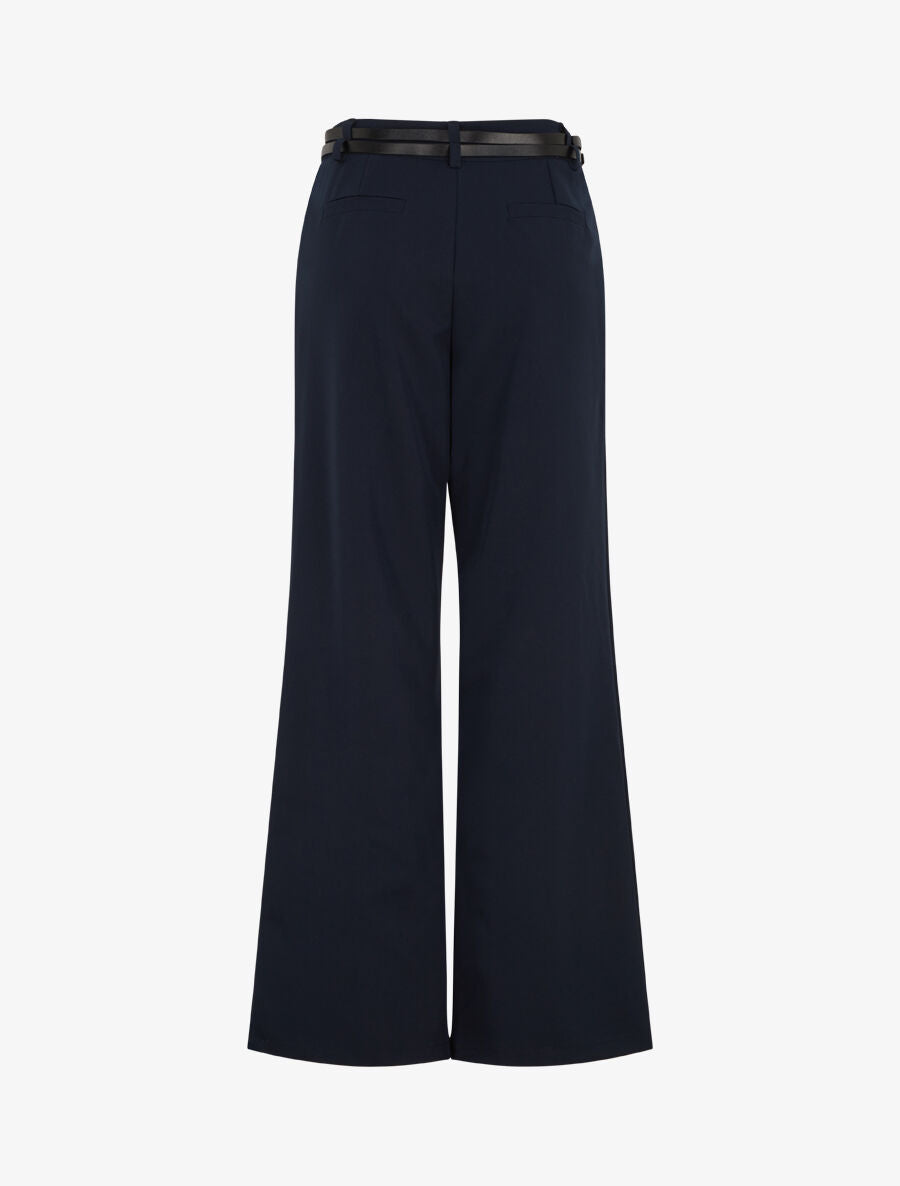 Pantalon droit taille haute ceinturée - Marine - 2