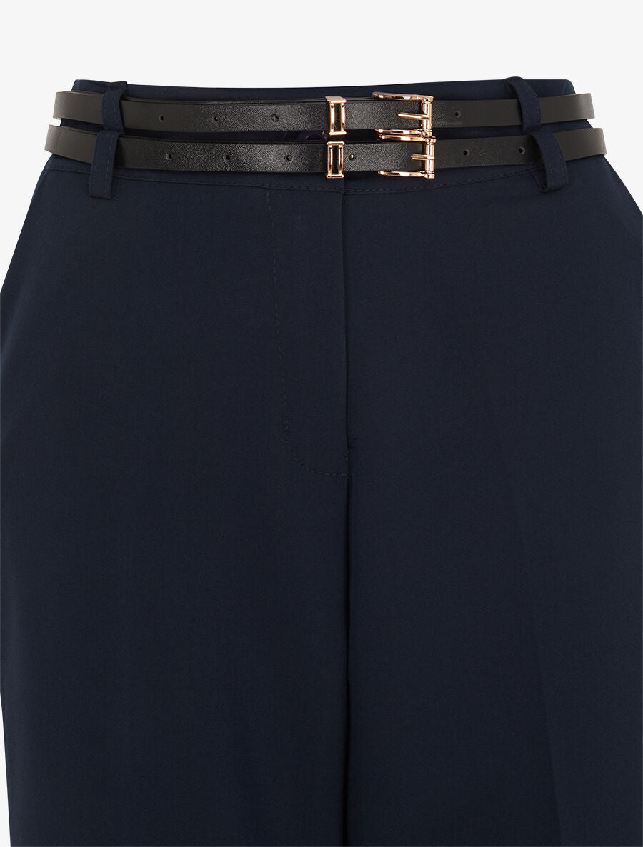 Pantalon droit taille haute ceinturée - Marine - 3