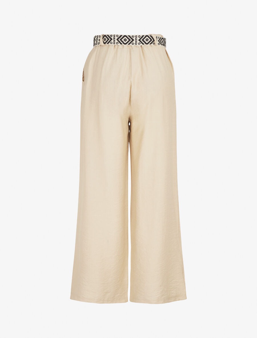 Pantalon uni à taille élastiquée - Beige - 2