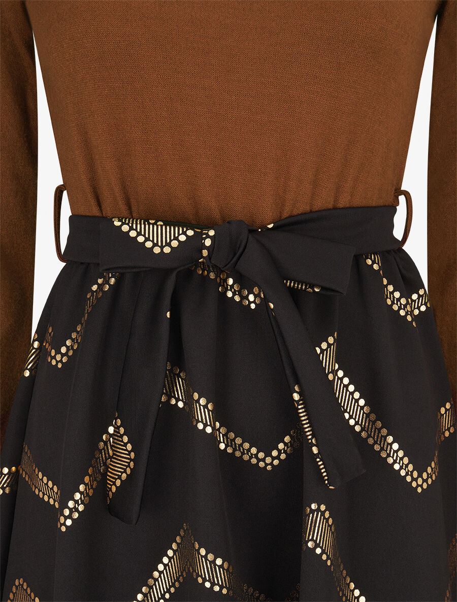 Robe patineuse à imprimés dorés - Camel - 3