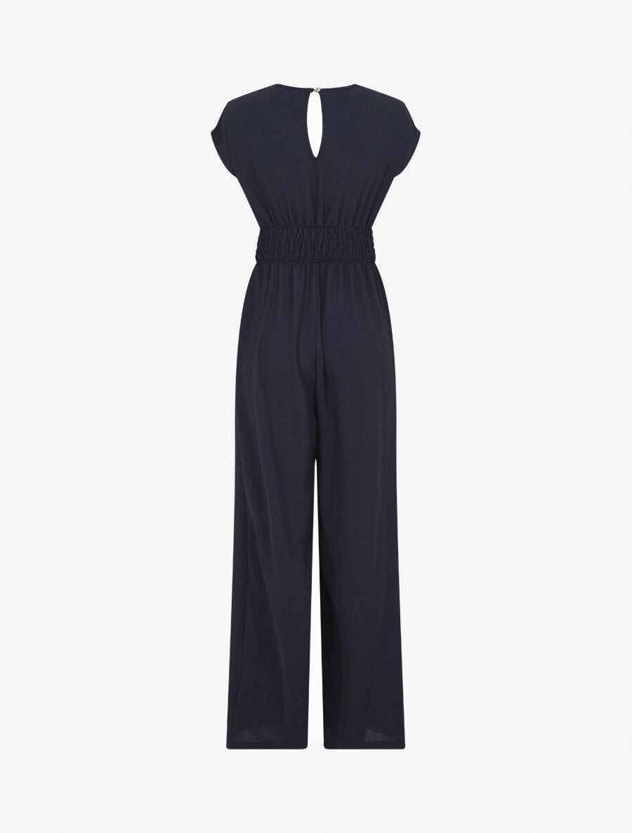 Combinaison fluide uni à col cache-coeur - Marine - 2