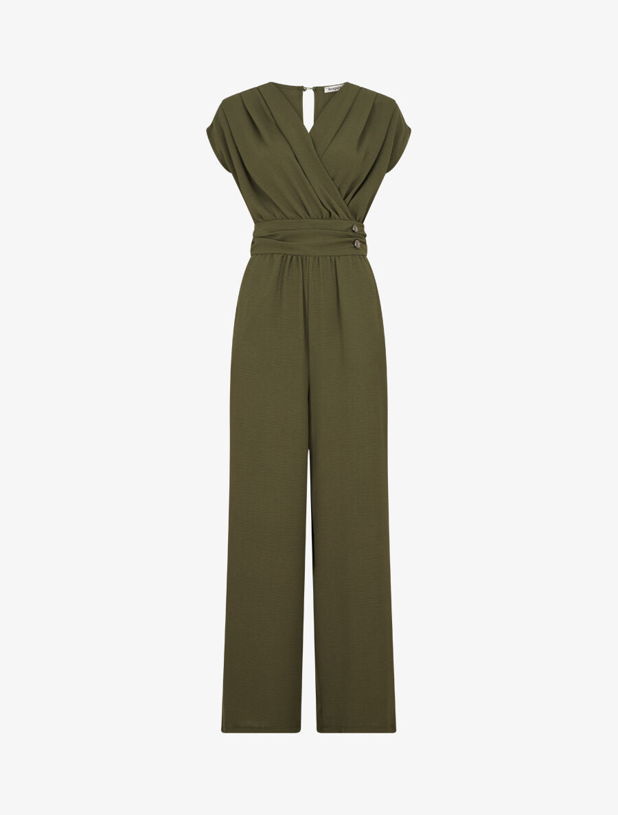 Combinaison fluide uni à col cache-coeur - Kaki - 4