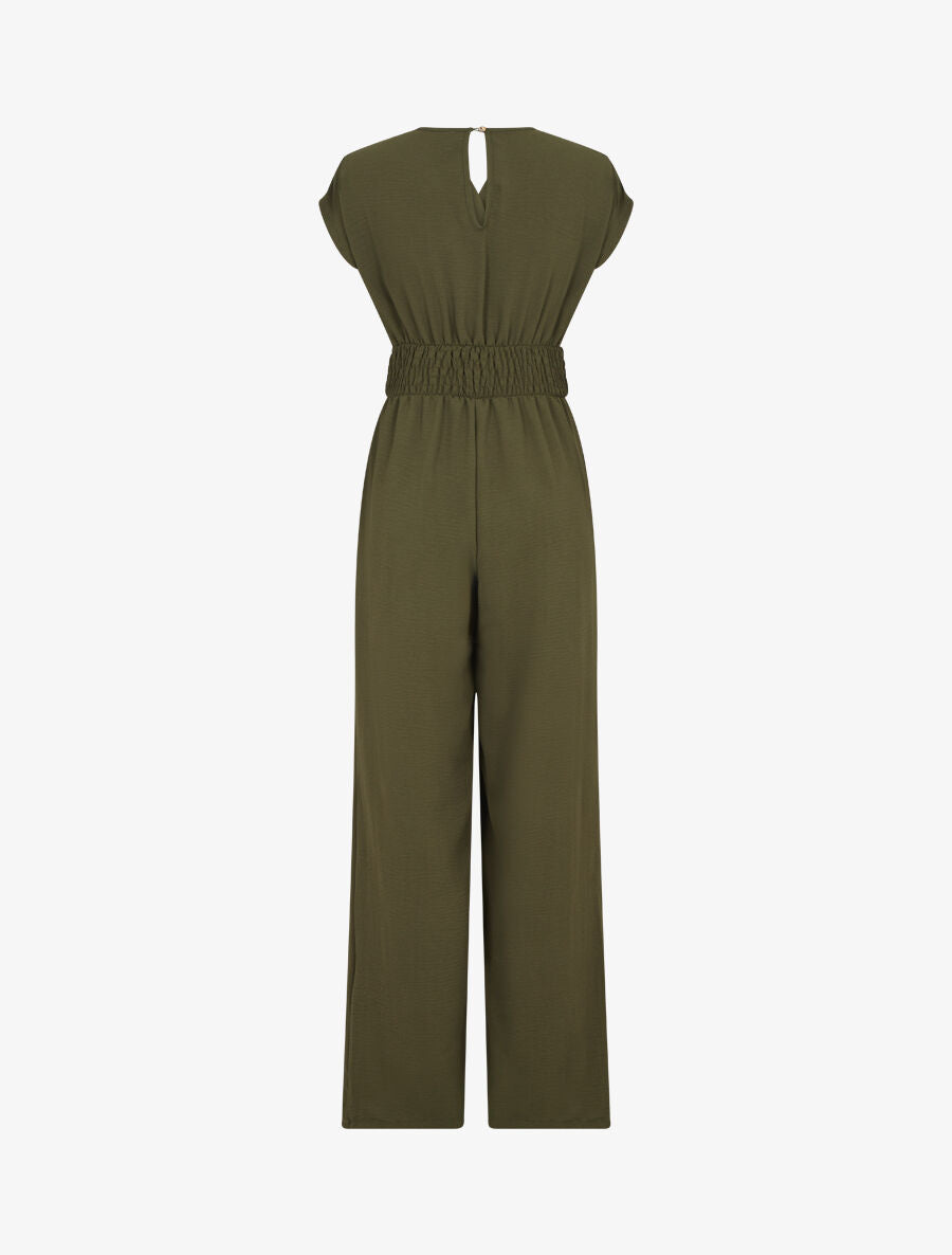 Combinaison fluide uni à col cache-coeur - Kaki - 2