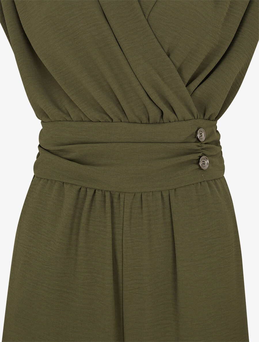 Combinaison fluide uni à col cache-coeur - Kaki - 3