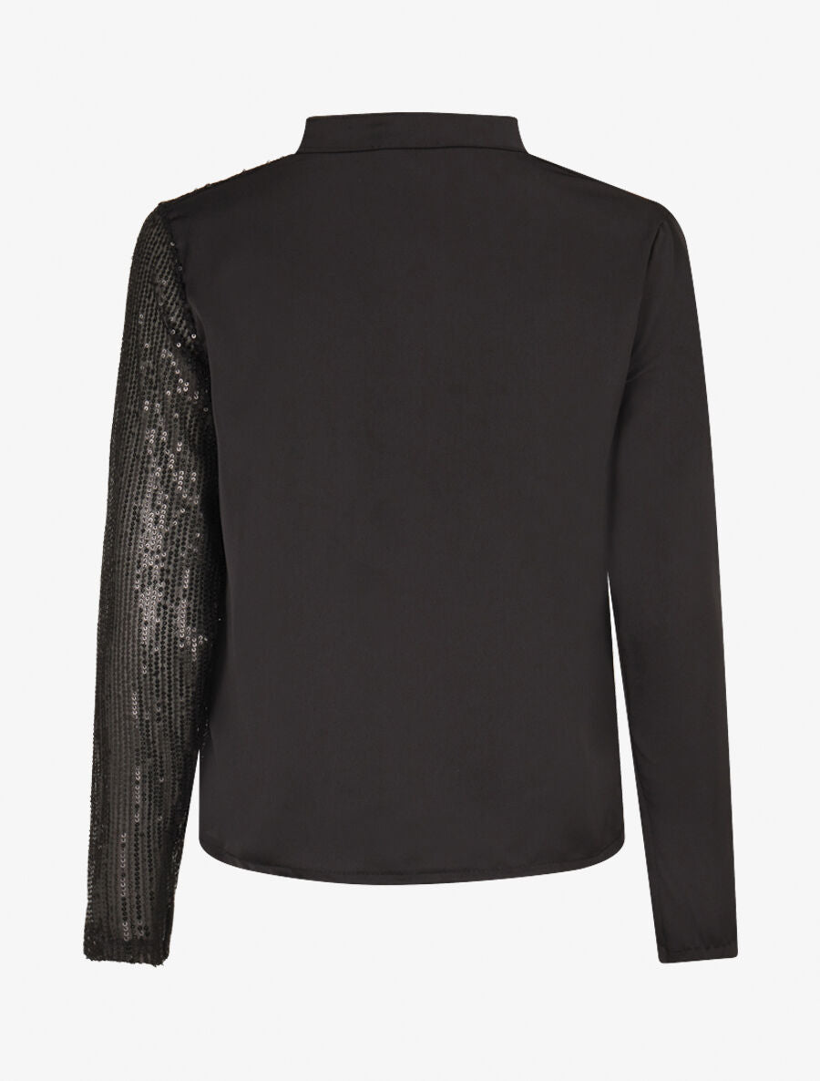 Blouse satinée avec sequins - Noir - 2