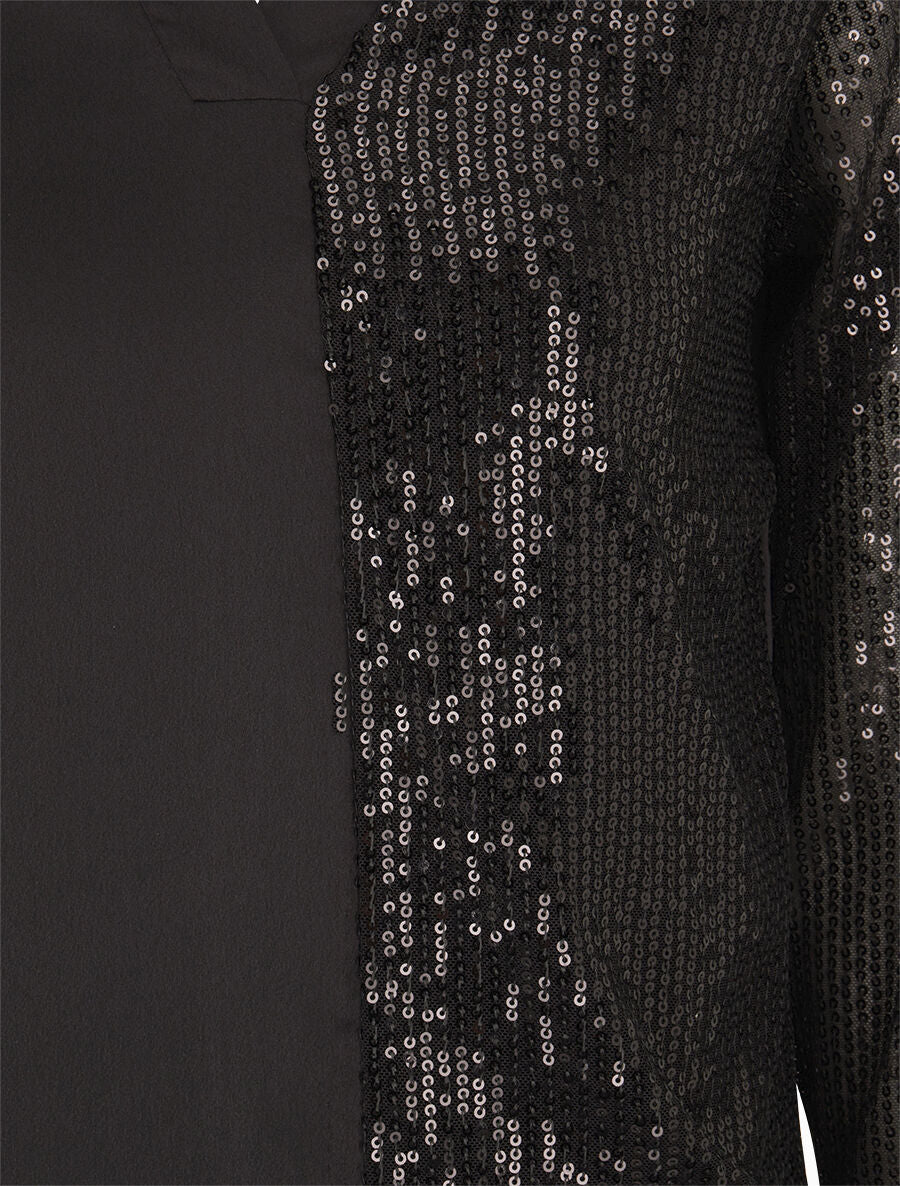 Blouse satinée avec sequins - Noir - 3