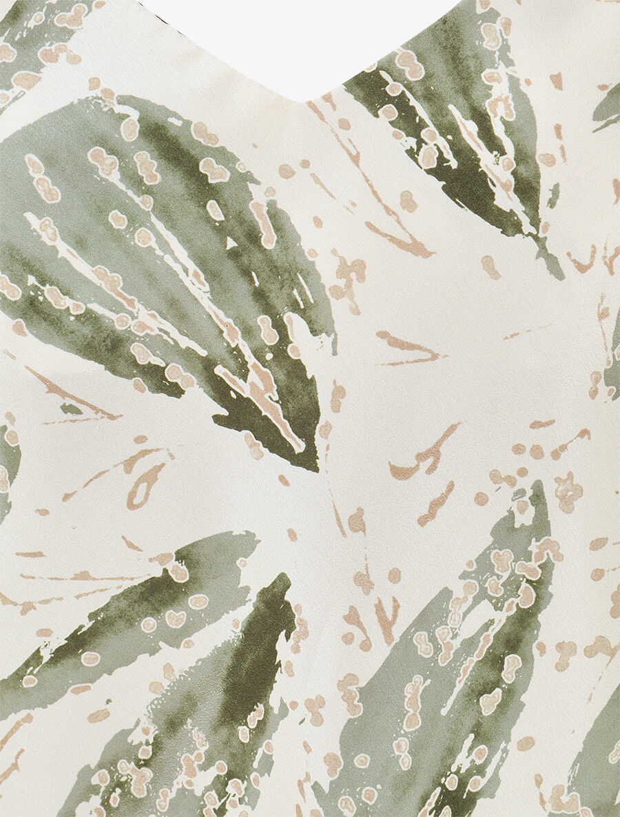 Caraco satiné imprimé feuilles fantaisies - Kaki - 3