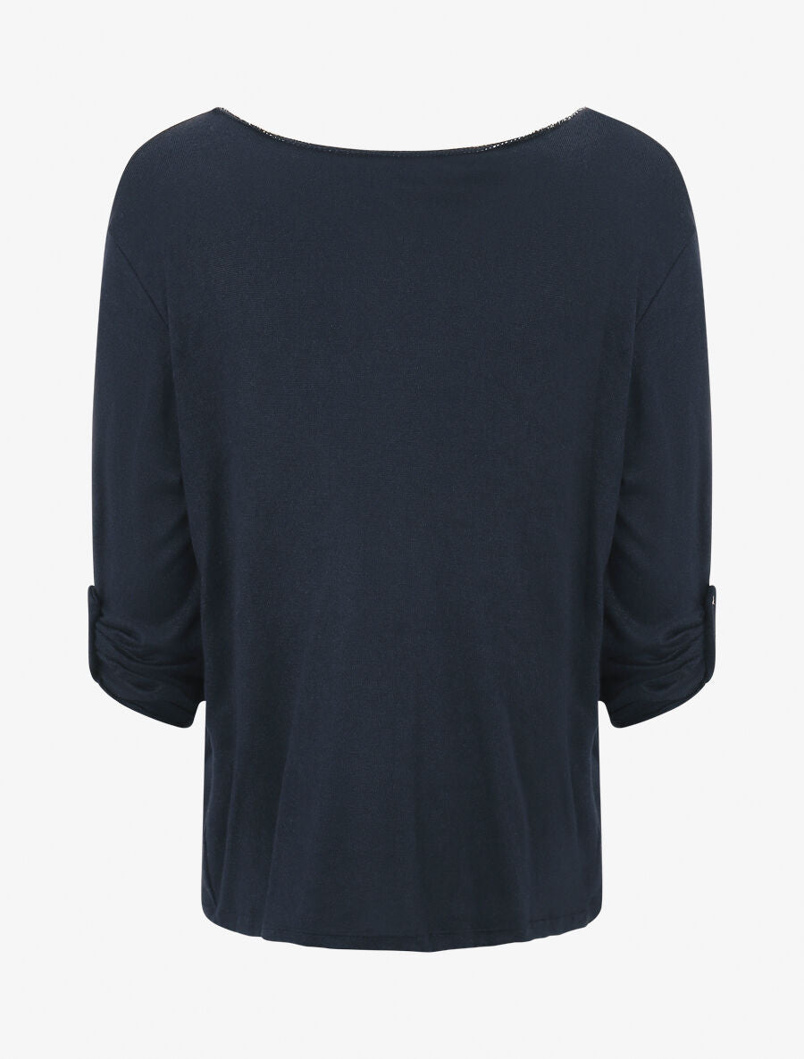 Pull droit et fin flocage léopard - Marine - 2