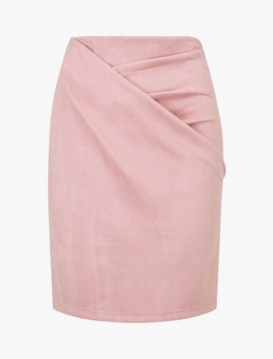Jupe courte en suédine effet drapé - Rose - 4