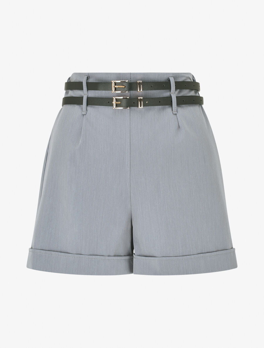 Short droit taille haute à double ceintures - Gris - 4