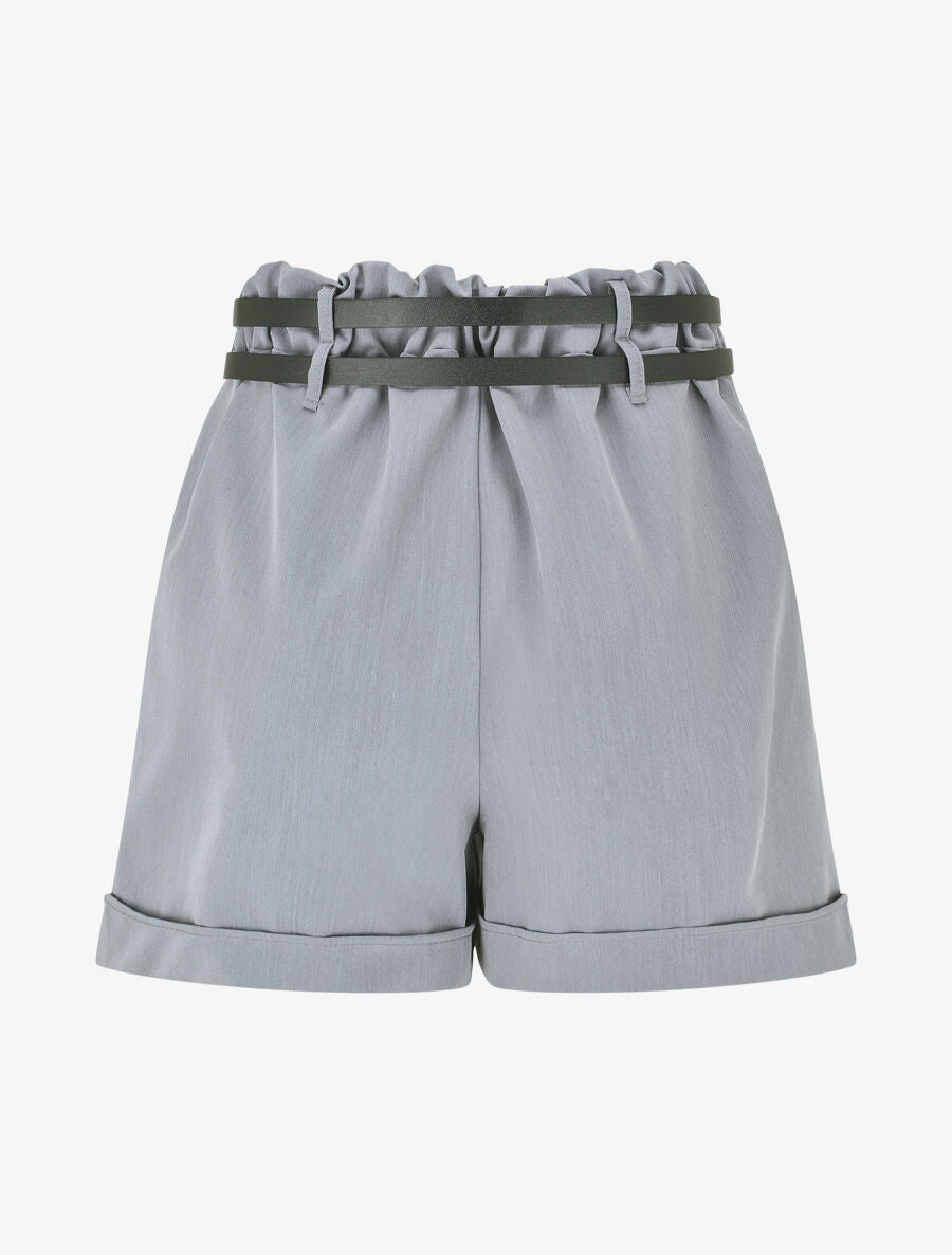 Short droit taille haute à double ceintures - Gris - 2
