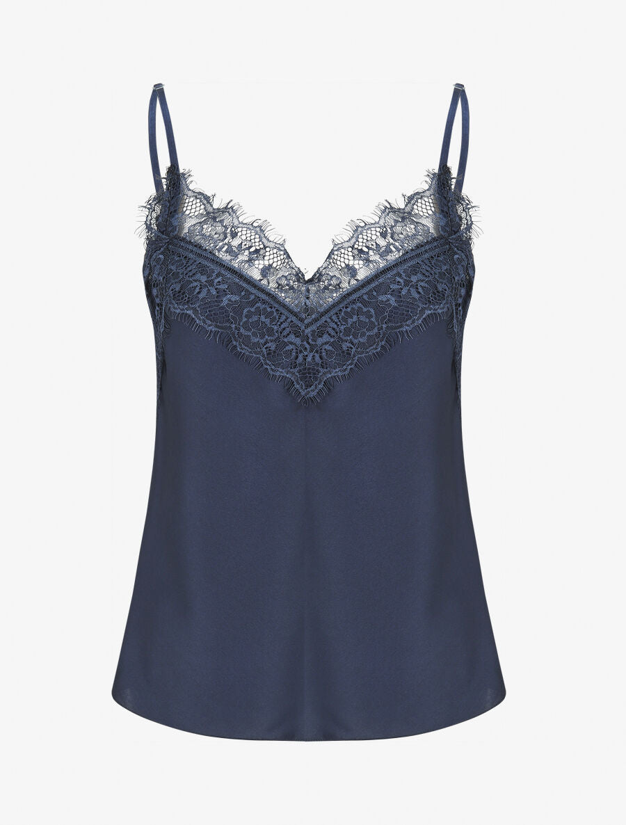 Caraco satiné à dentelle - Marine - 4