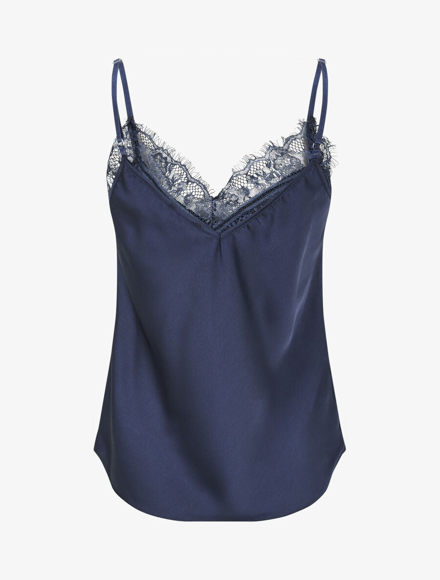 Caraco satiné à dentelle - Marine - 2