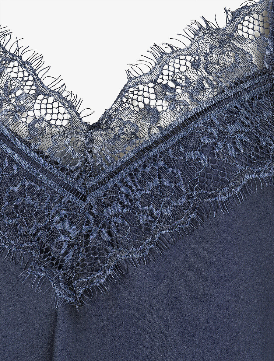 Caraco satiné à dentelle - Marine - 3