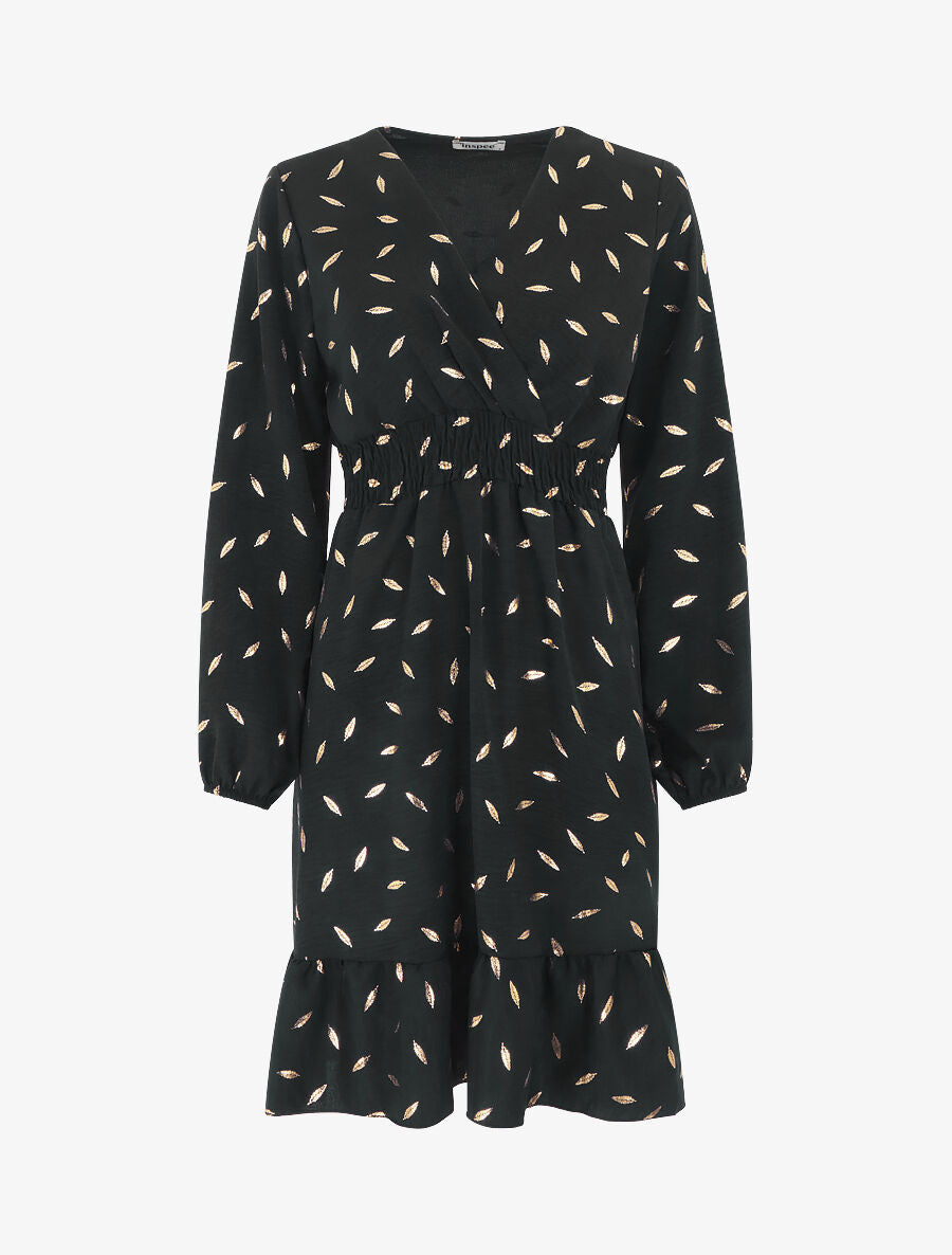 Robe élastiquée à flocage plumes irisées - Noir - 5