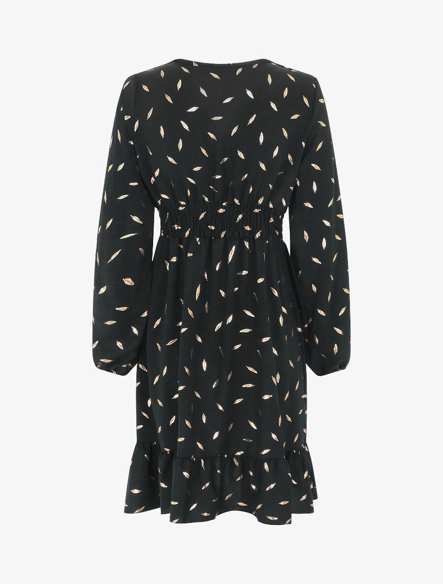 Robe élastiquée à flocage plumes irisées - Noir - 2