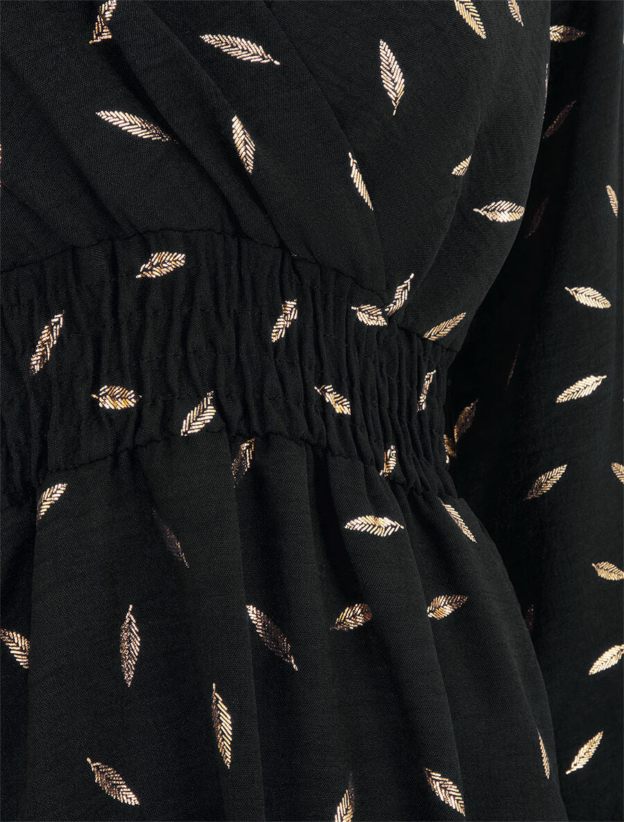 Robe élastiquée à flocage plumes irisées - Noir - 3