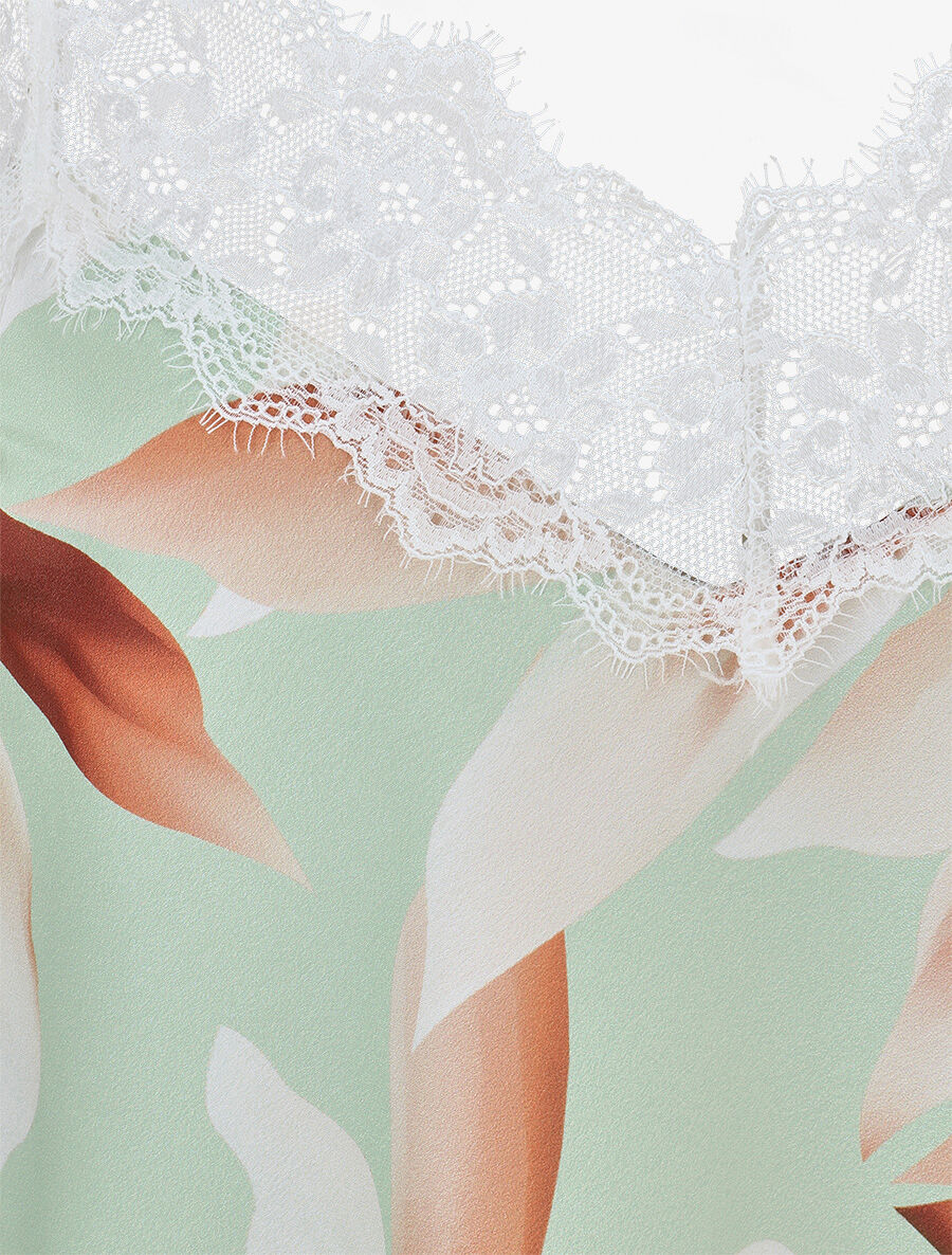 Caraco satiné imprimé pétales - Vert menthe - 3