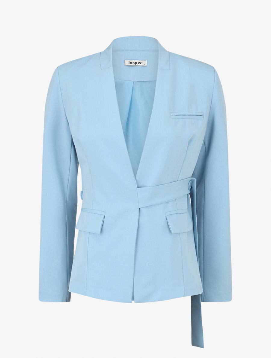 Veste droite unie à liens - Bleu ciel - 1