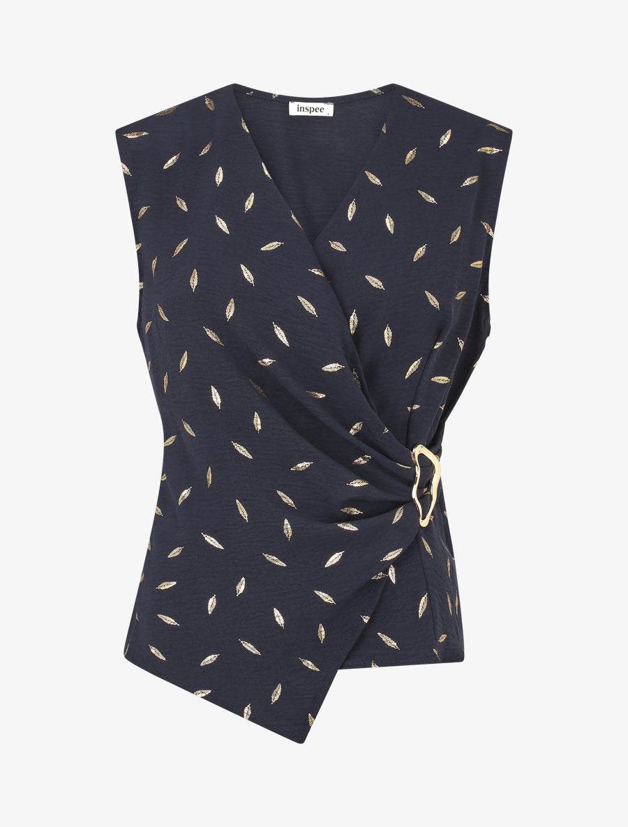 Top droit sans manches flocage plumes irisées - Marine - 1