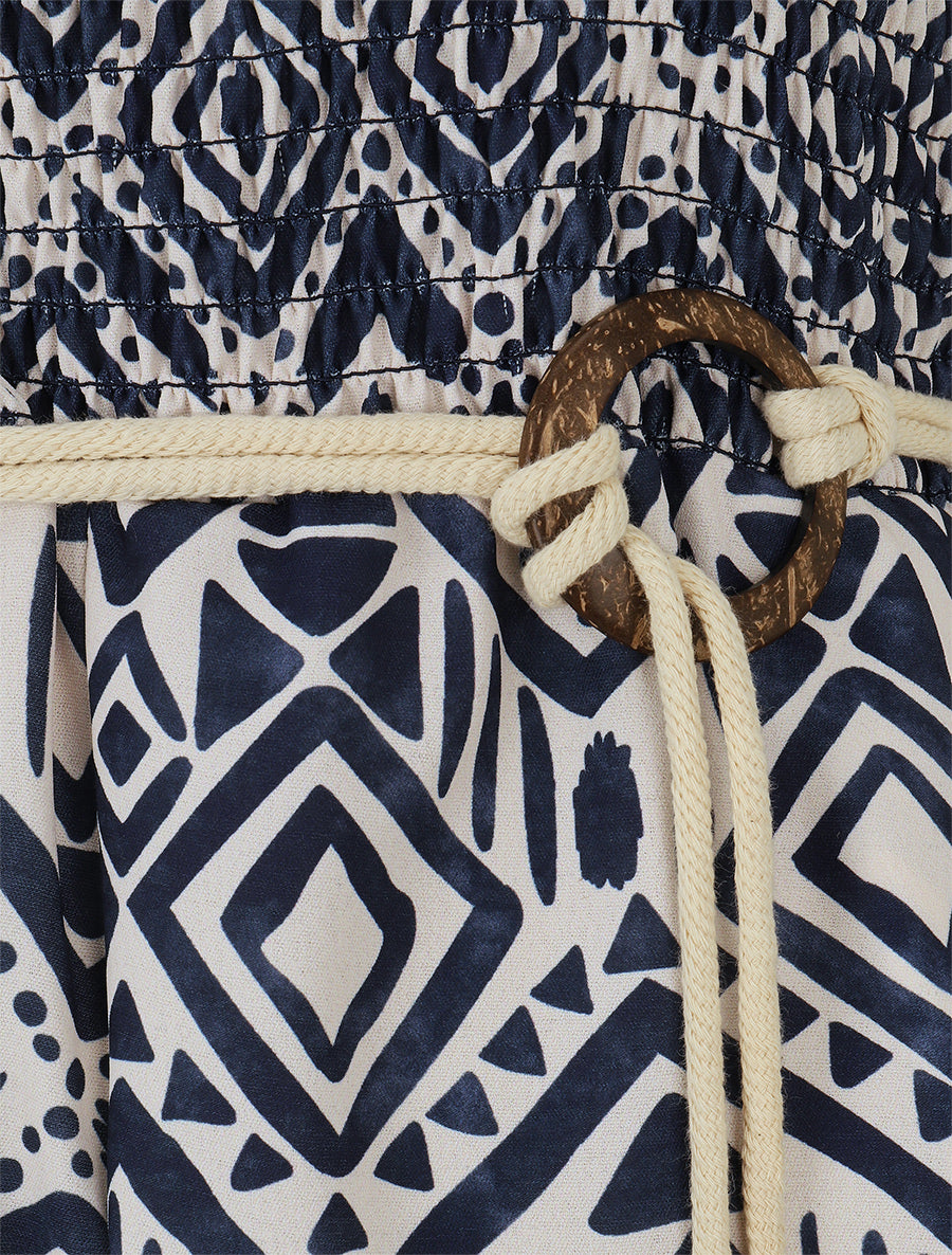 Combishort élastiqué à imprimé éthnique - Marine - 3