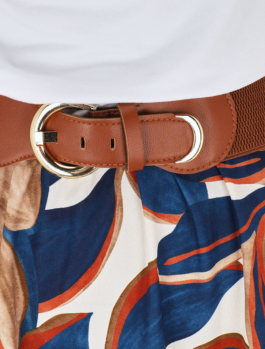 Robe longue dos nu à imprimé grandes feuilles - Marine - 3