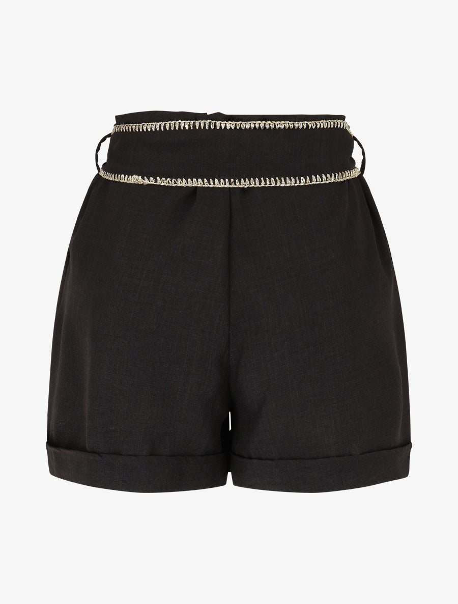 Short taille haute à ceinture fantaisie - Noir - 2