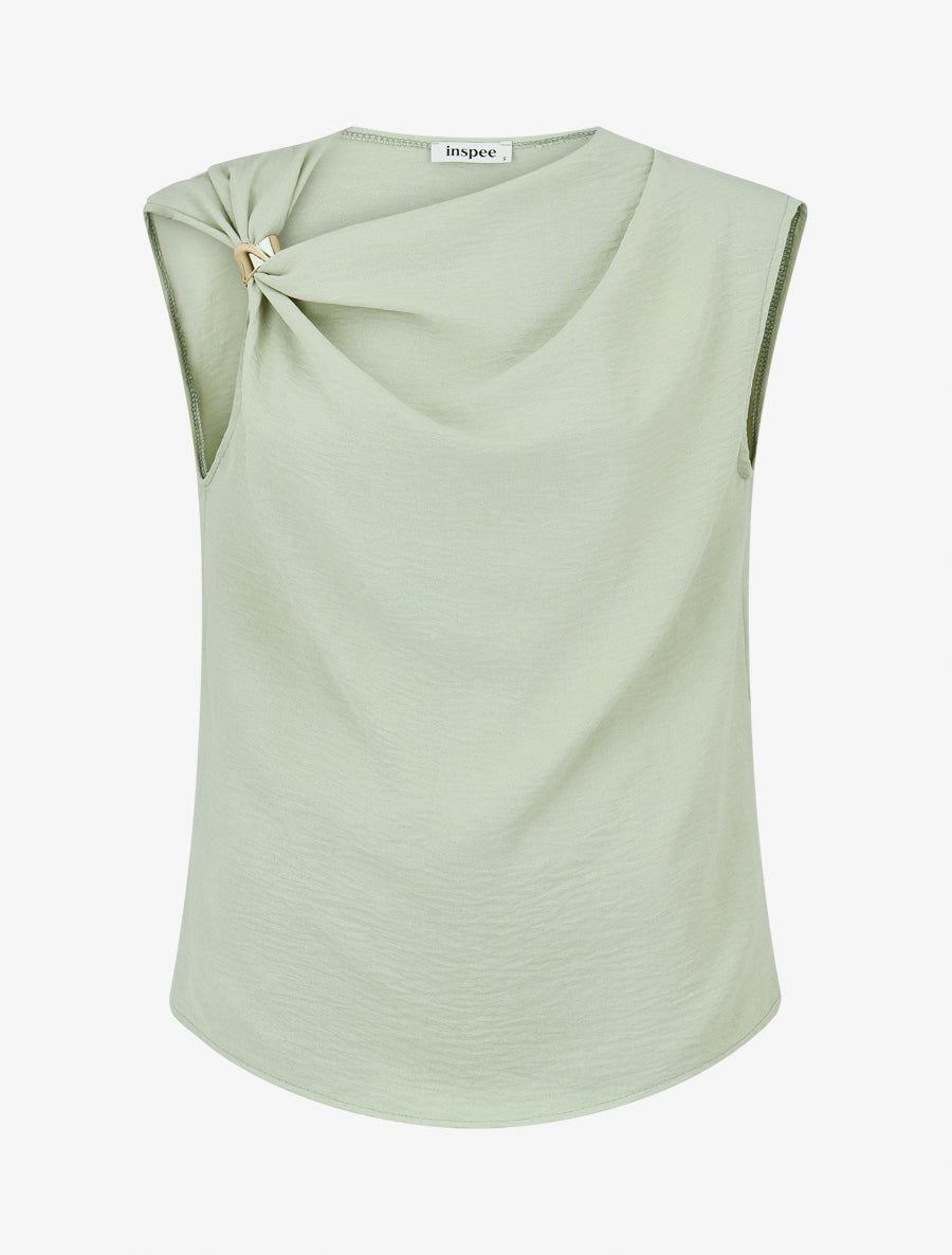 Top uni à empiècement bijou - Vert anis - 1