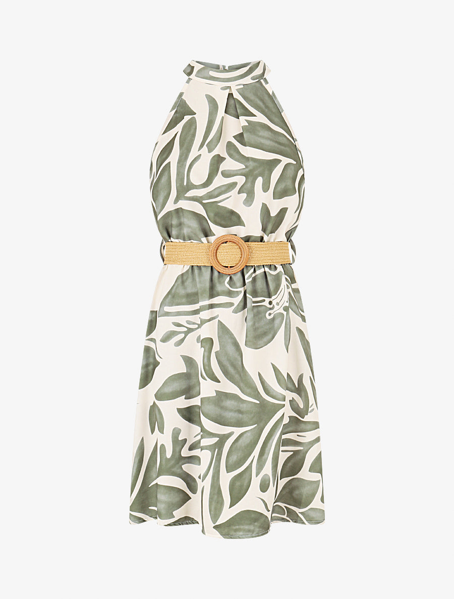 Robe imprimé abstrait à col américain - Kaki - 1