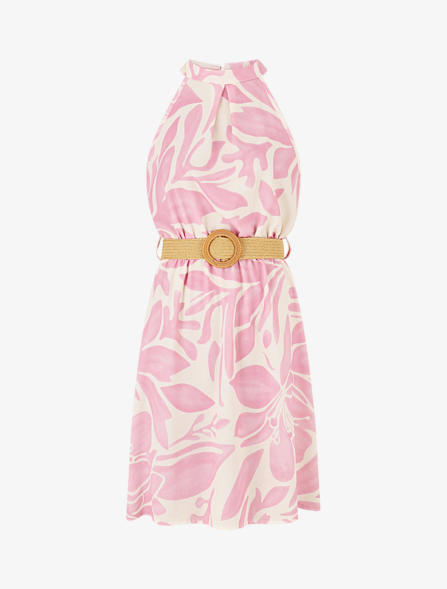 Robe imprimé abstrait à col américain - Rose - 1