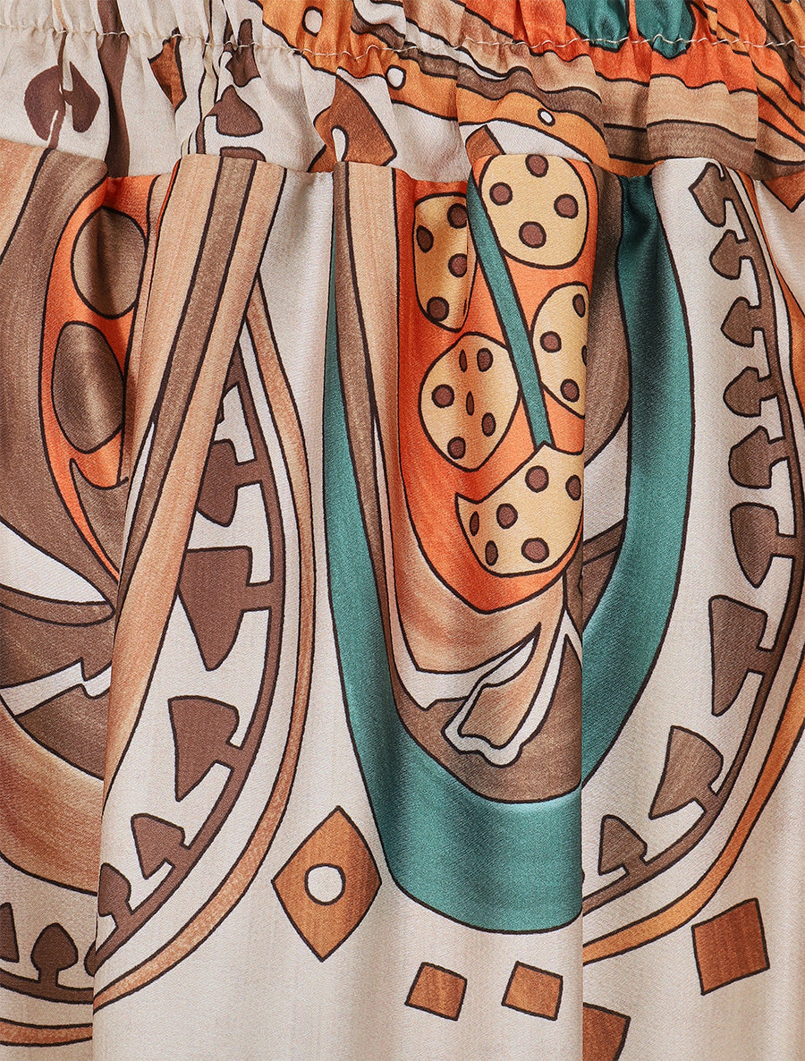 Jupe effet satiné imprimé foulard - Camel - 3