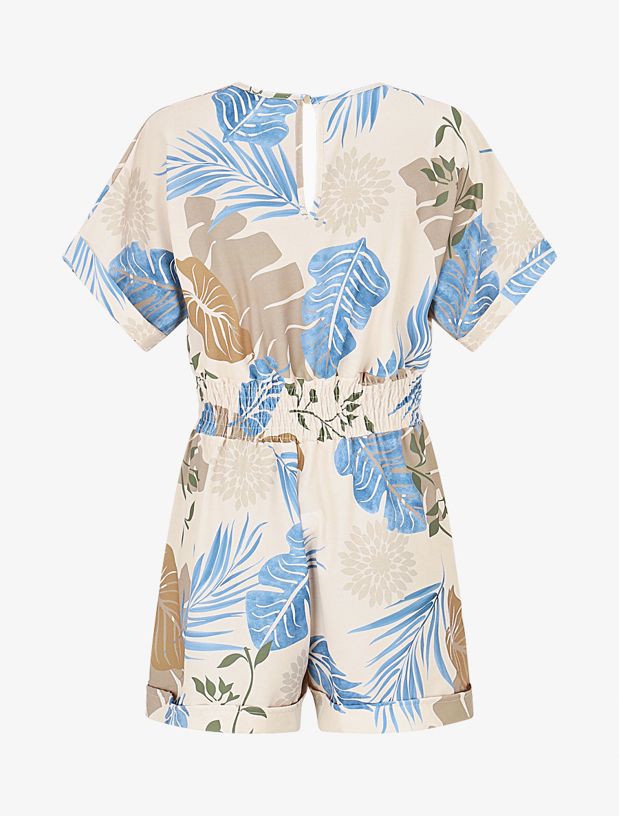 Combishort à imprimé tropical - Taupe/bleu - 2