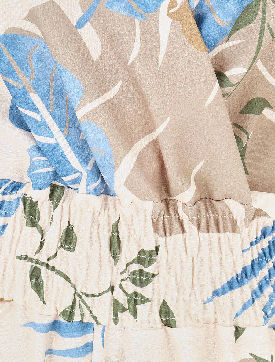 Combishort à imprimé tropical - Taupe/bleu - 3