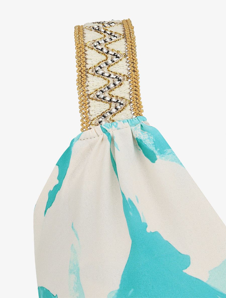 Robe longue élastiquée imprimé abstrait - Vert d&