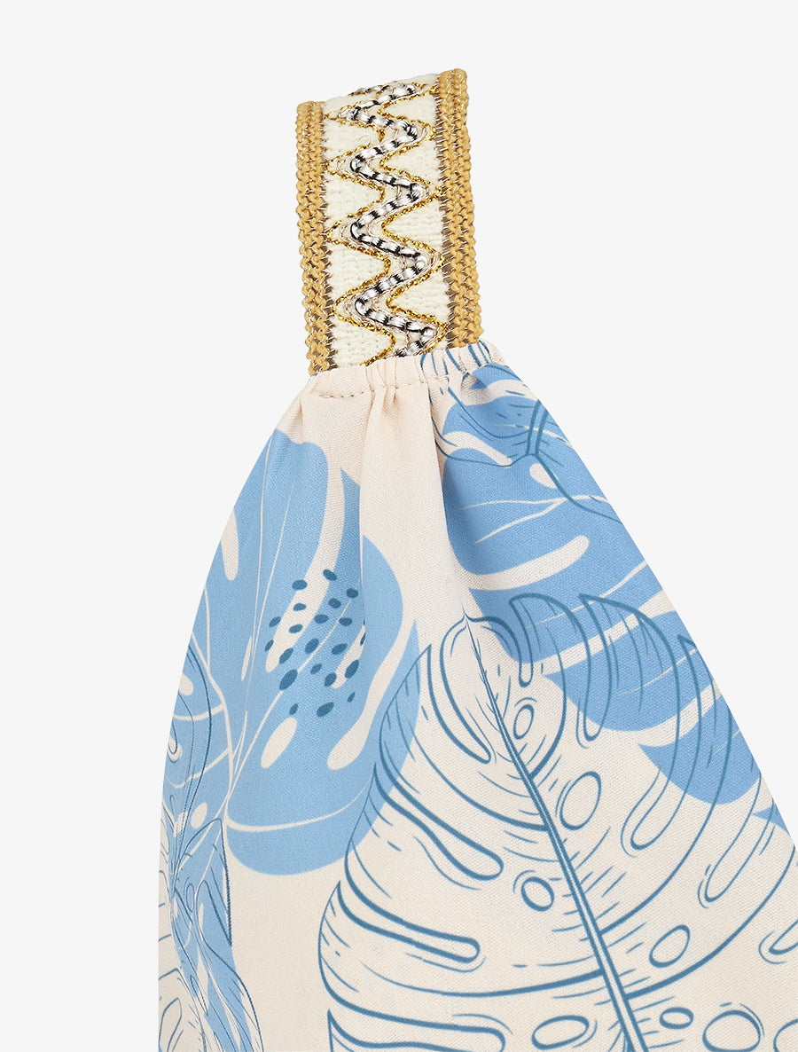 Robe mi-longue élastiquée imprimé feuilles - Bleu ciel - 3