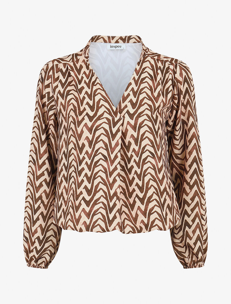 Blouse imprimé vagues stylisées - Marron - 1