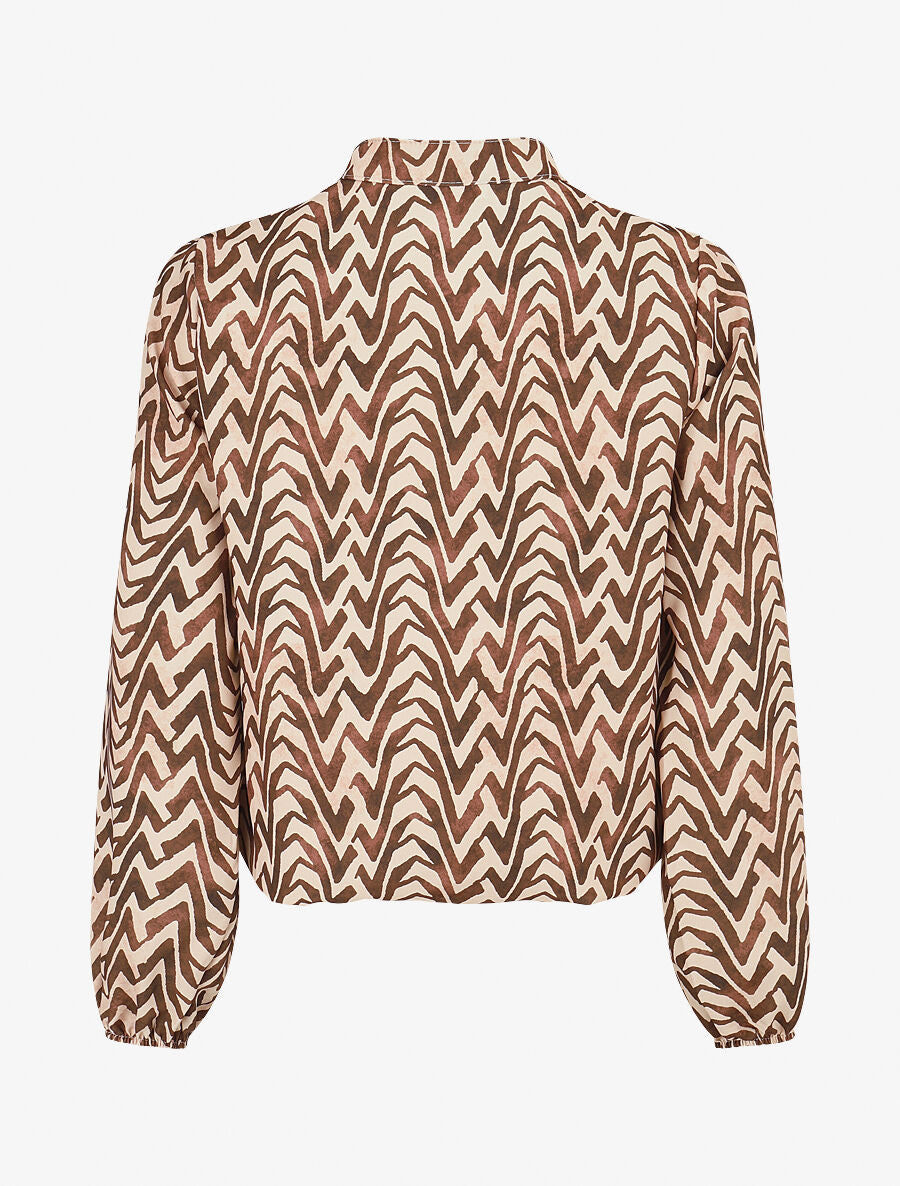 Blouse imprimé vagues stylisées - Marron - 2