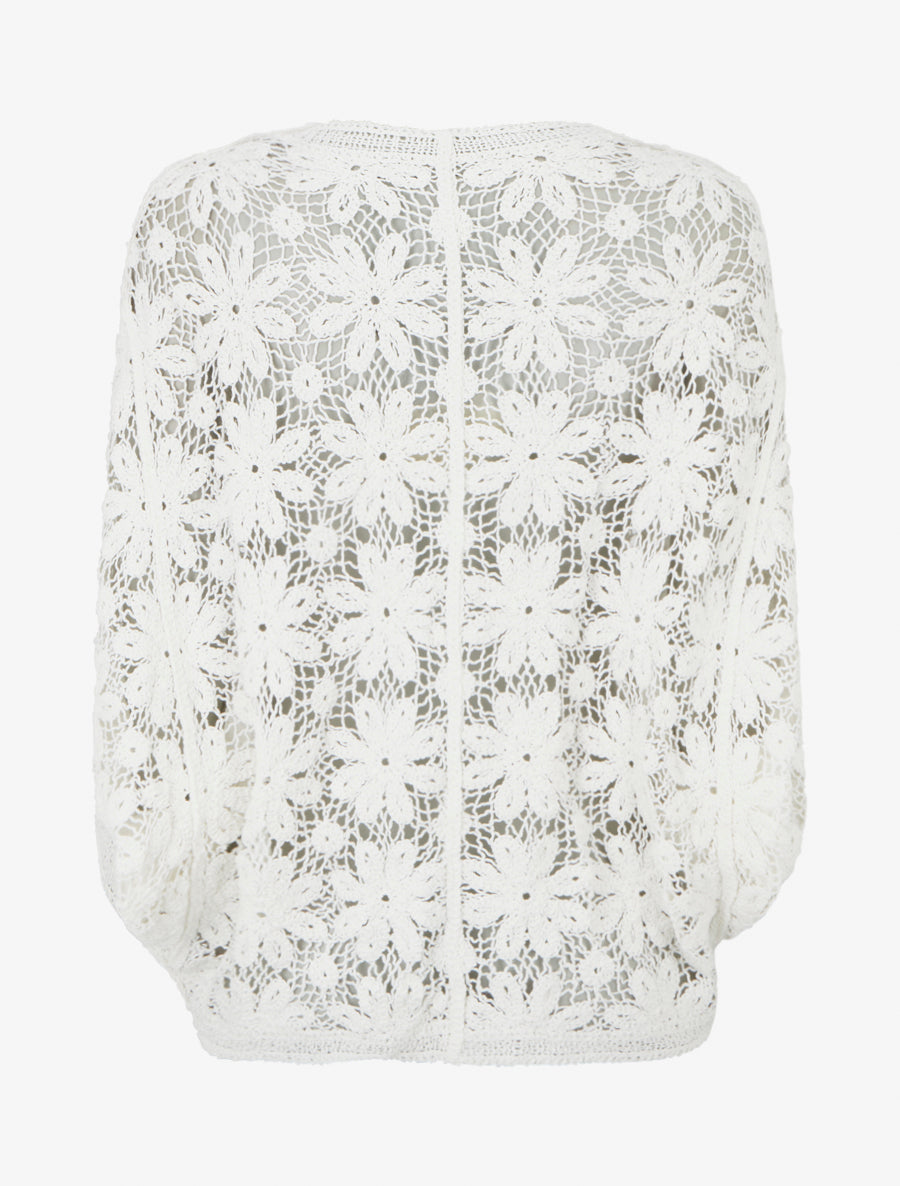 Gilet mi-long en crochet fleuri - Blanc - 2