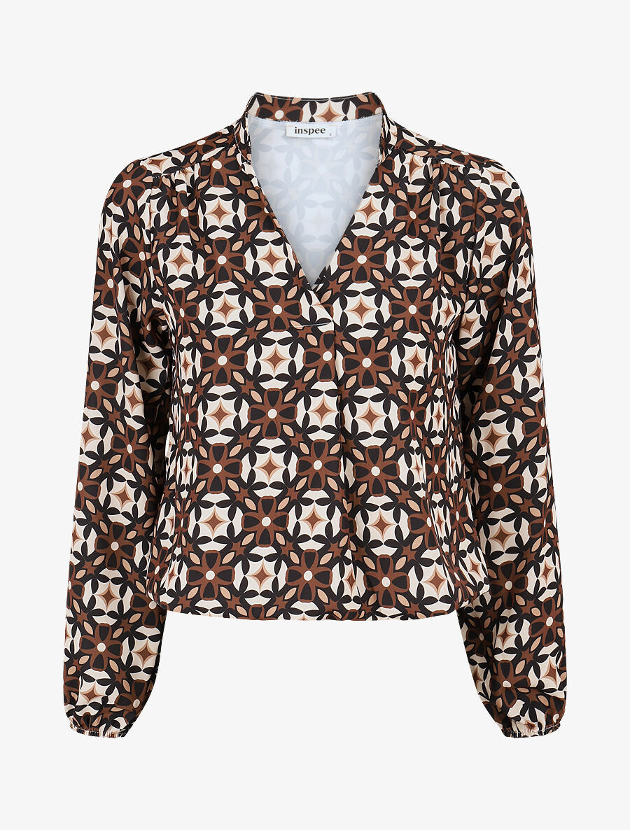 Blouse imprimé fleurs graphiques - Noir - 1