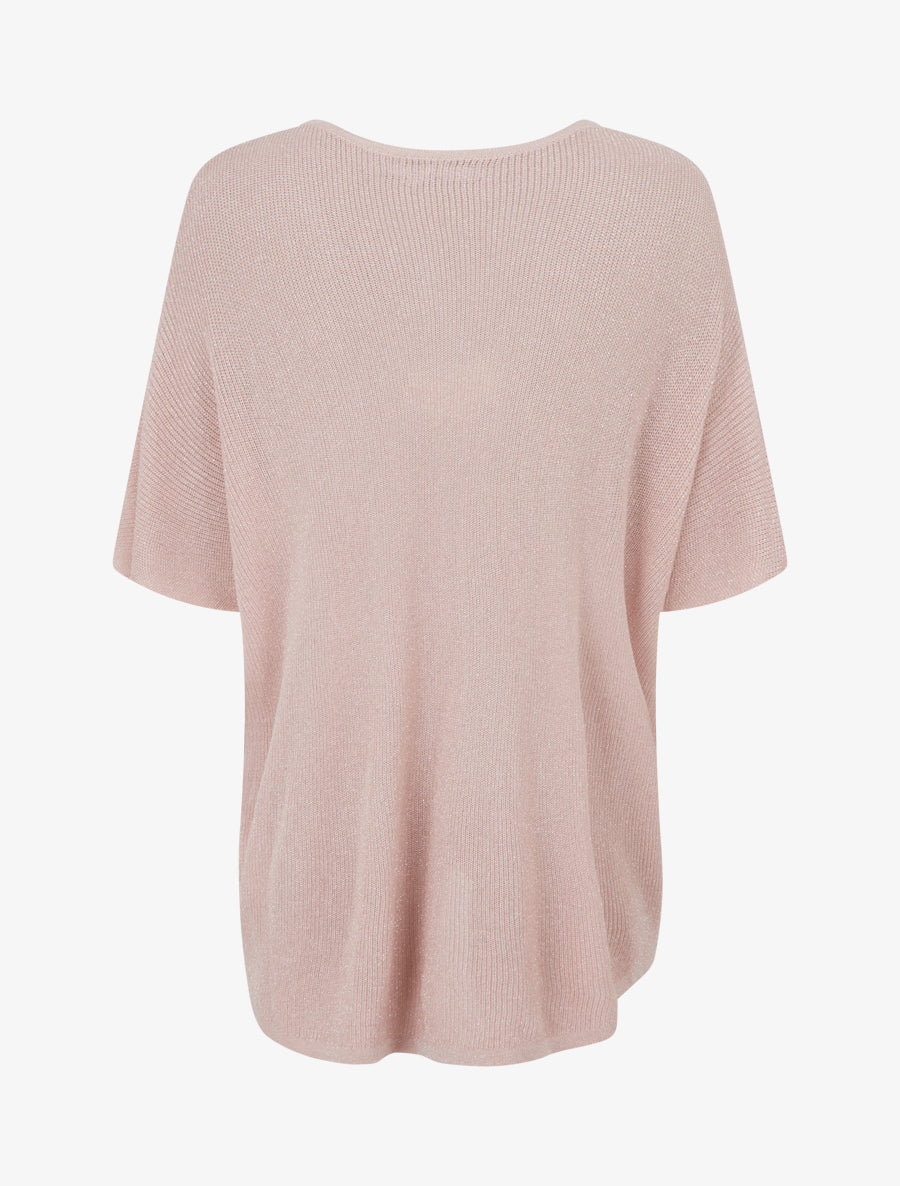 Top oversize en maille fine irisée - Rose pâle - 2