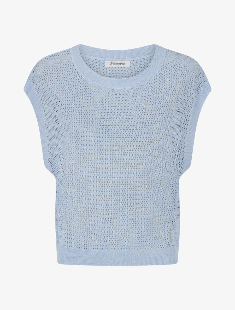Top filet de pêche en maille irisée - Bleu ciel - 1