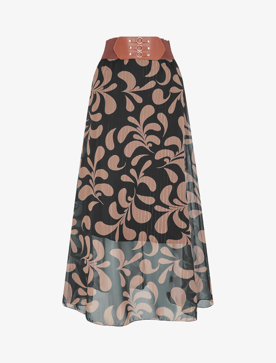 Jupe longue imprimé baroque - Noir - 1