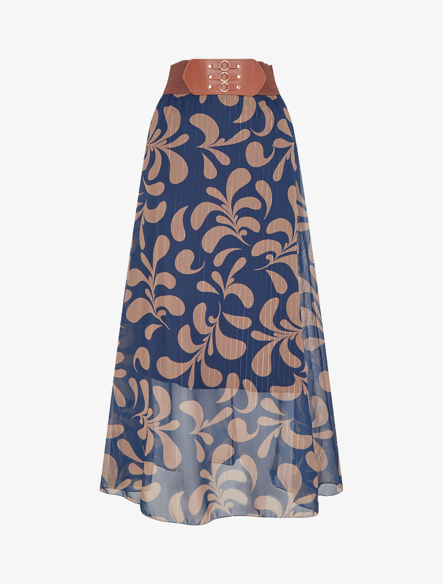 Jupe longue imprimé baroque - Marine - 1